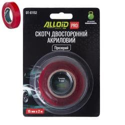 Alloid Pro. Скотч двосторонній 15мм х 2м прозорий 1мм, (блістер)